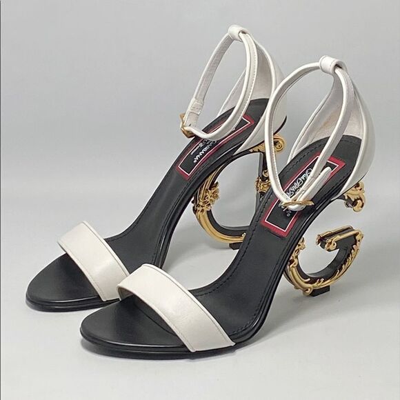 Dolce&Gabbana Game Day DG Leather Baroque-Heel Sandals size 38.5 - Picture 3 of 15